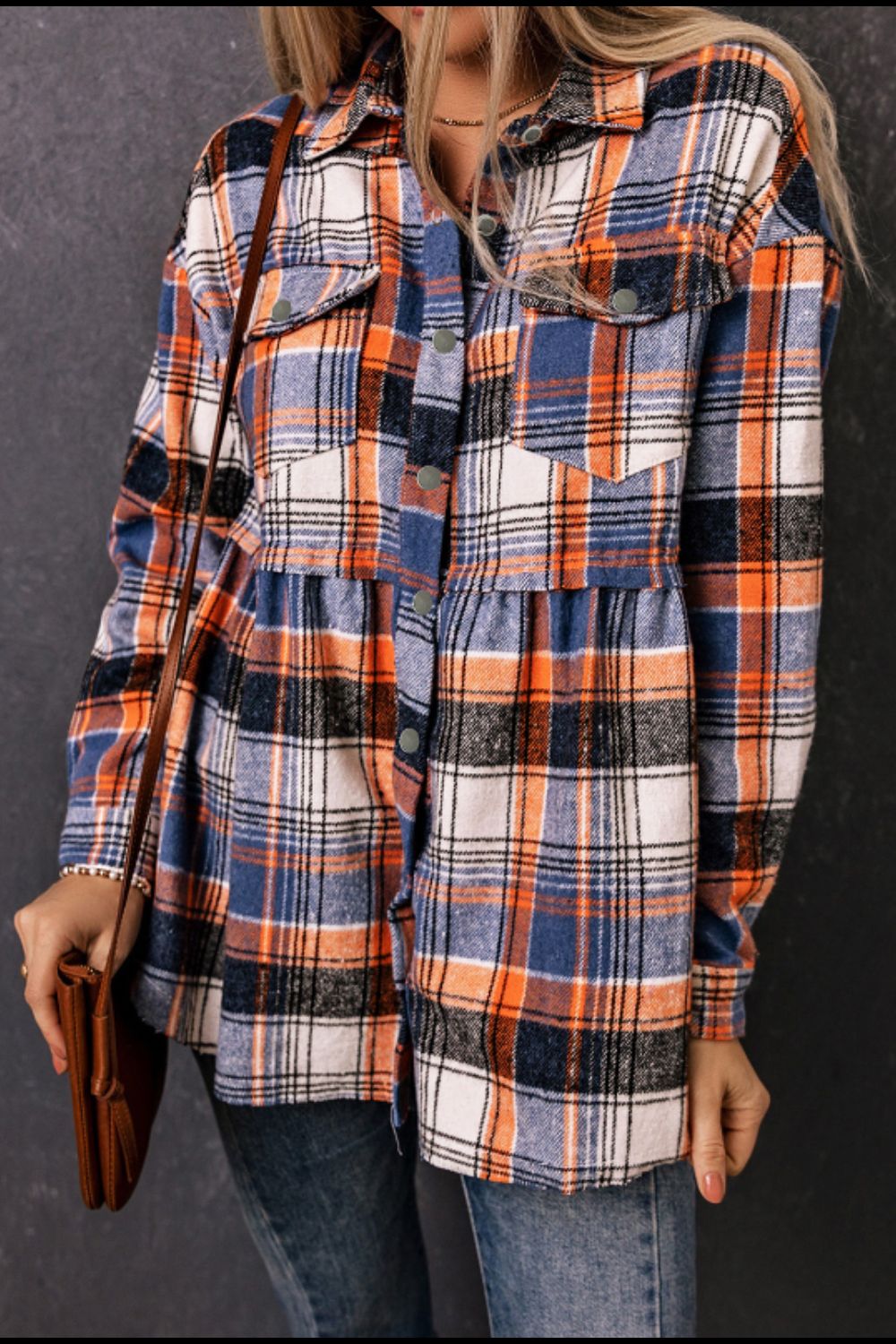 Plaid Collared Neck Long Sleeve Shirt-TOPS / DRESSES-[Adult]-[Female]-2022 Online Blue Zone Planet