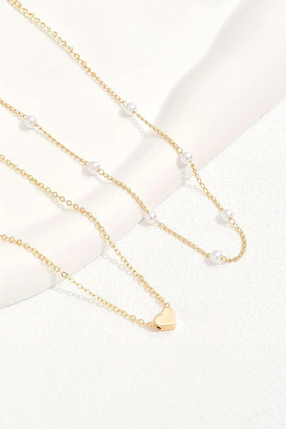 Gold Plated Heart and Pearl Detail 2pcs Layered Necklace-Accessories/Jewelry-[Adult]-[Female]-2022 Online Blue Zone Planet