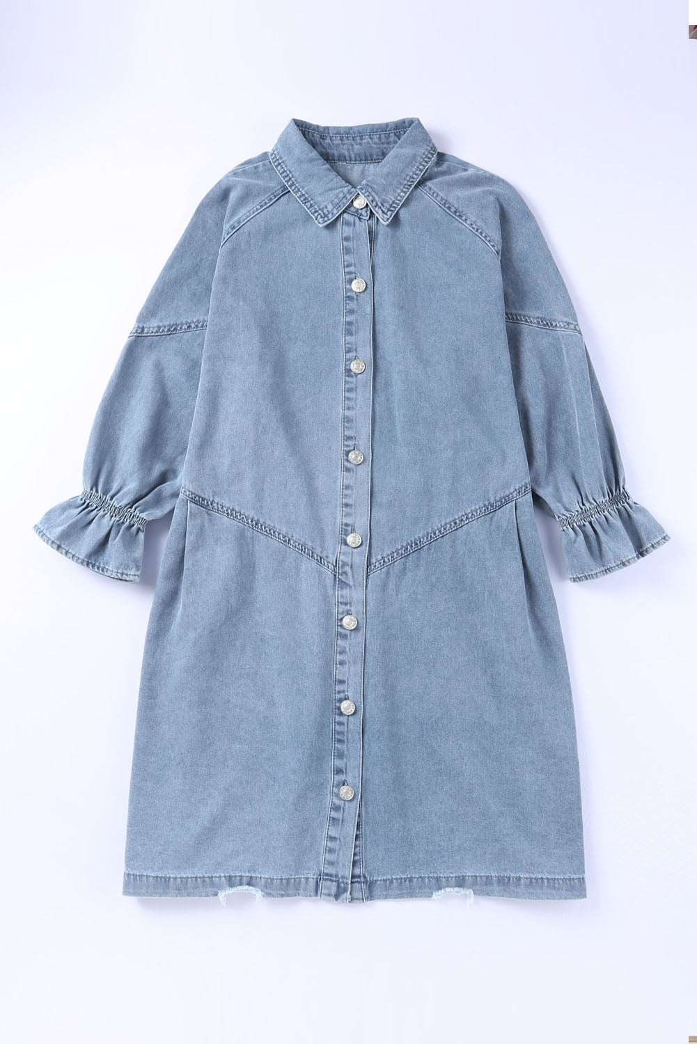 Blue Zone Planet | Sky Blue Buttoned Long Sleeve Denim Mini Dress-TOPS / DRESSES-[Adult]-[Female]-2022 Online Blue Zone Planet