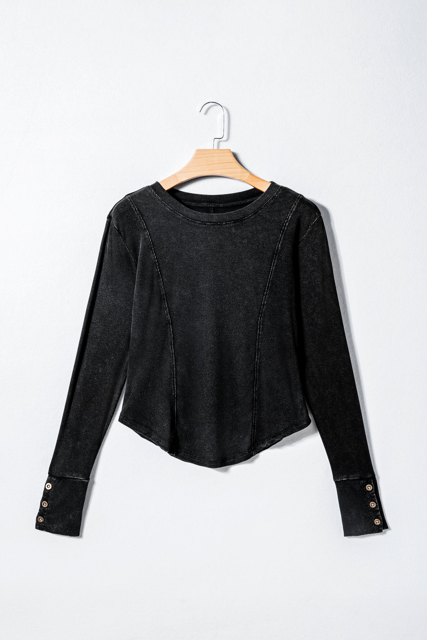 Black Exposed Seam Ribbed Long Sleeve Top
