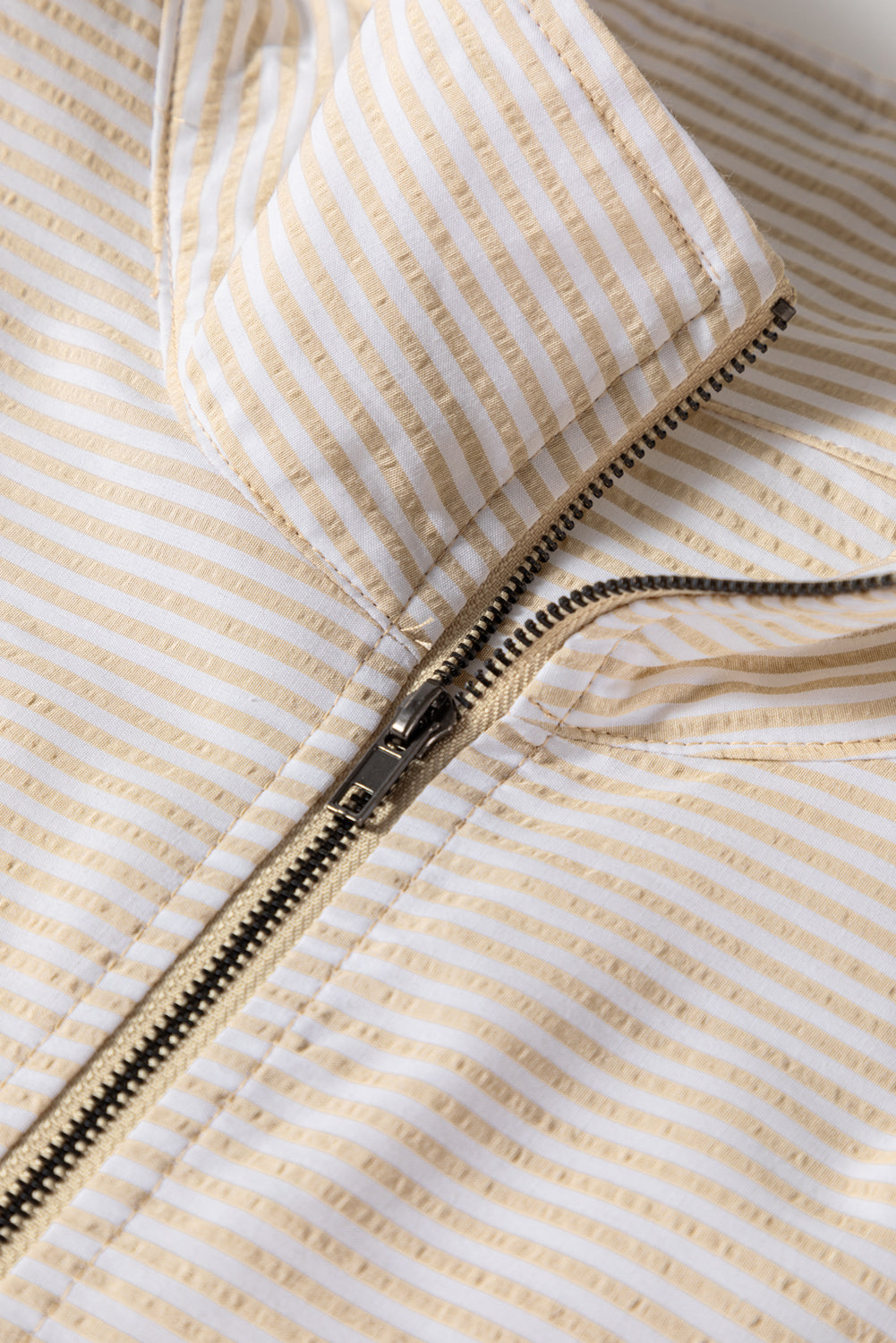 Khaki Stripe Mix Half Zip French Terry Plus Size Sweatshirt-Plus Size/Plus Size Sweatshirts & Hoodies-[Adult]-[Female]-2022 Online Blue Zone Planet