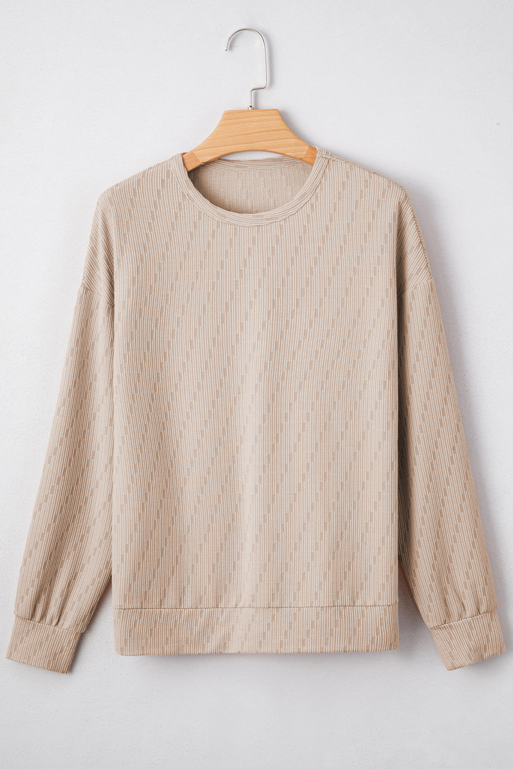 Straw Yellow Solid Color Textured Long Sleeve Top-Tops/Long Sleeve Tops-[Adult]-[Female]-2022 Online Blue Zone Planet