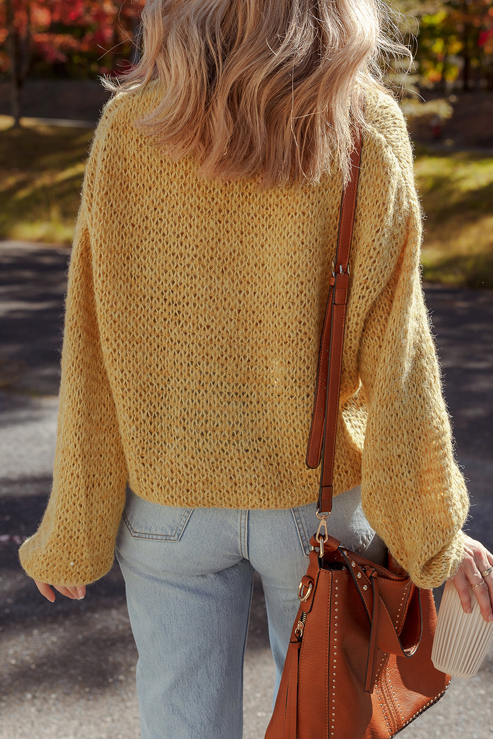 Light French Beige Lantern Sleeve Scallop V Neck Buttoned Front Cardigan-Sweaters & Cardigans/Cardigans-[Adult]-[Female]-2022 Online Blue Zone Planet
