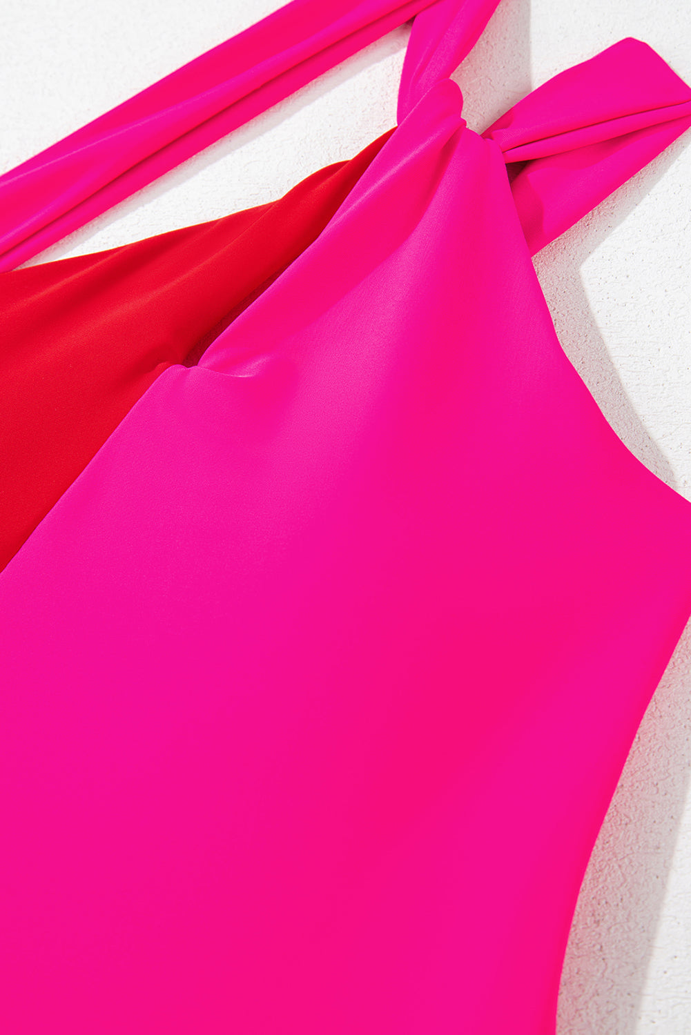 Rose Red Knotted Two Tones Colorblock Backless One Piece Swimsuit-One-Piece-[Adult]-[Female]-2022 Online Blue Zone Planet