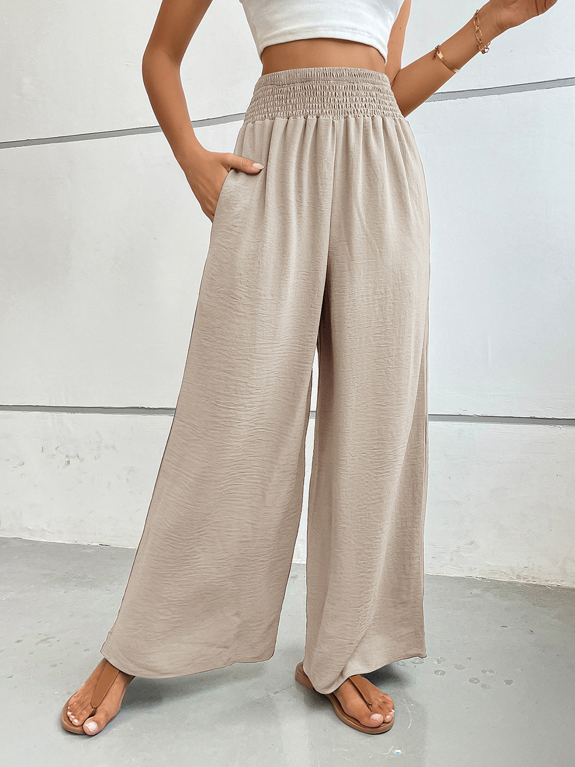 Blue Zone Planet | Perfee Wide Leg Pants with Pockets-BOTTOM SIZES SMALL MEDIUM LARGE-[Adult]-[Female]-Dust Storm-S-2022 Online Blue Zone Planet