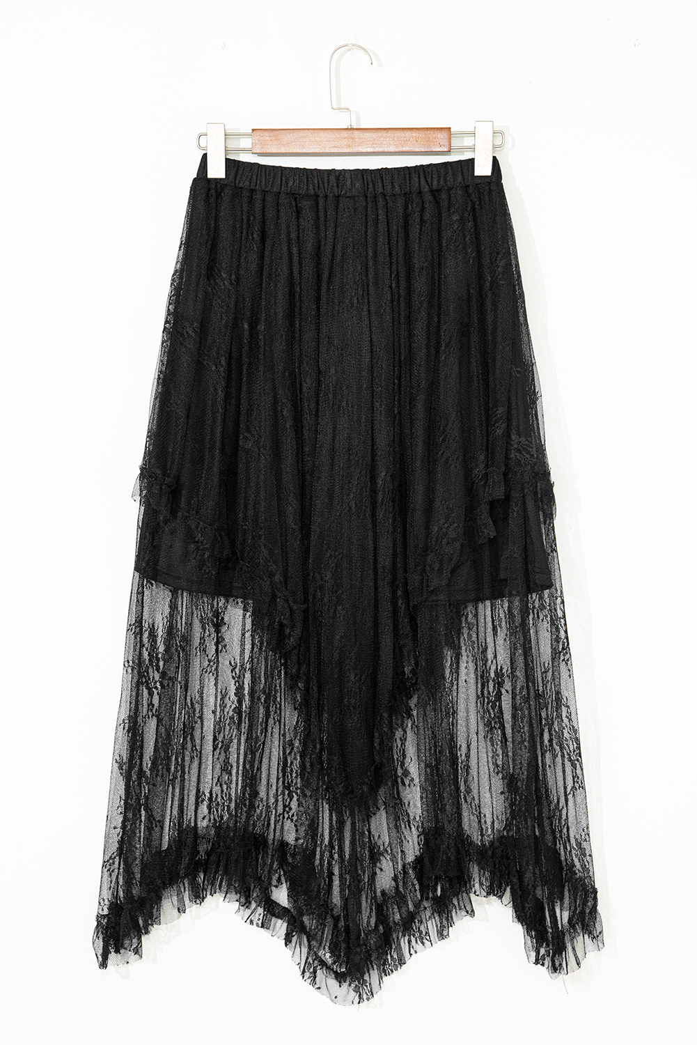 Black Lace Cascading Tiered High Waist Maxi Skirt-Bottoms/Skirts & Petticoat-[Adult]-[Female]-2022 Online Blue Zone Planet