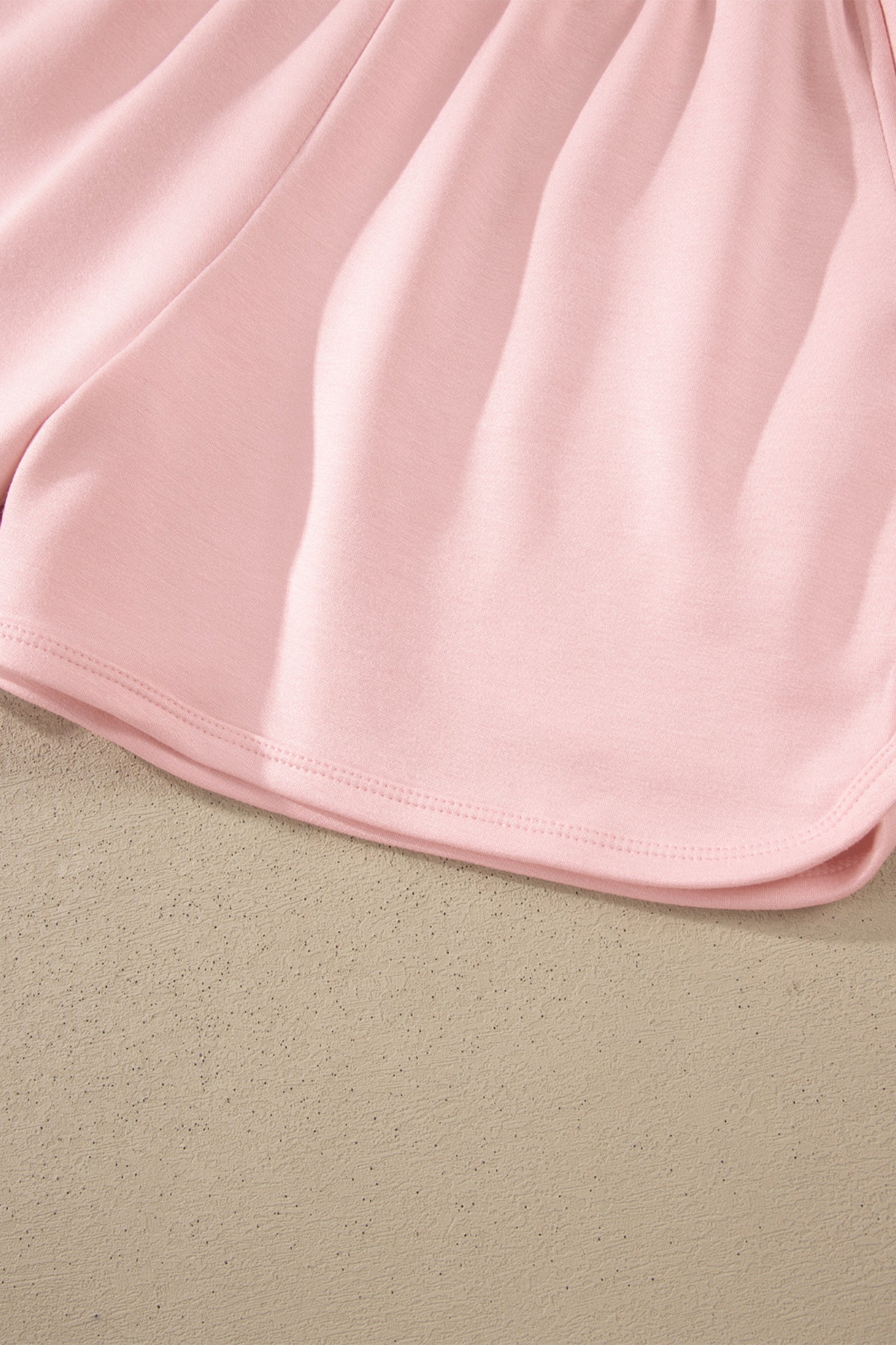 Light Pink Solid Color Exposed Seam Mock Neck Oversize Tee Casual Shorts 2pcs Outfit-Two Piece Sets/Short Sets-[Adult]-[Female]-2022 Online Blue Zone Planet