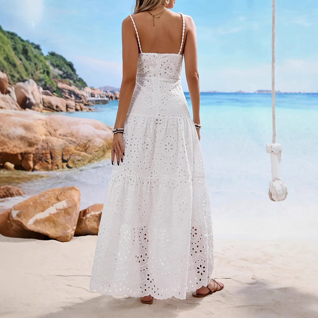 Santorini Breeze Jacquard Embroidered Eyelet Maxi Dress
