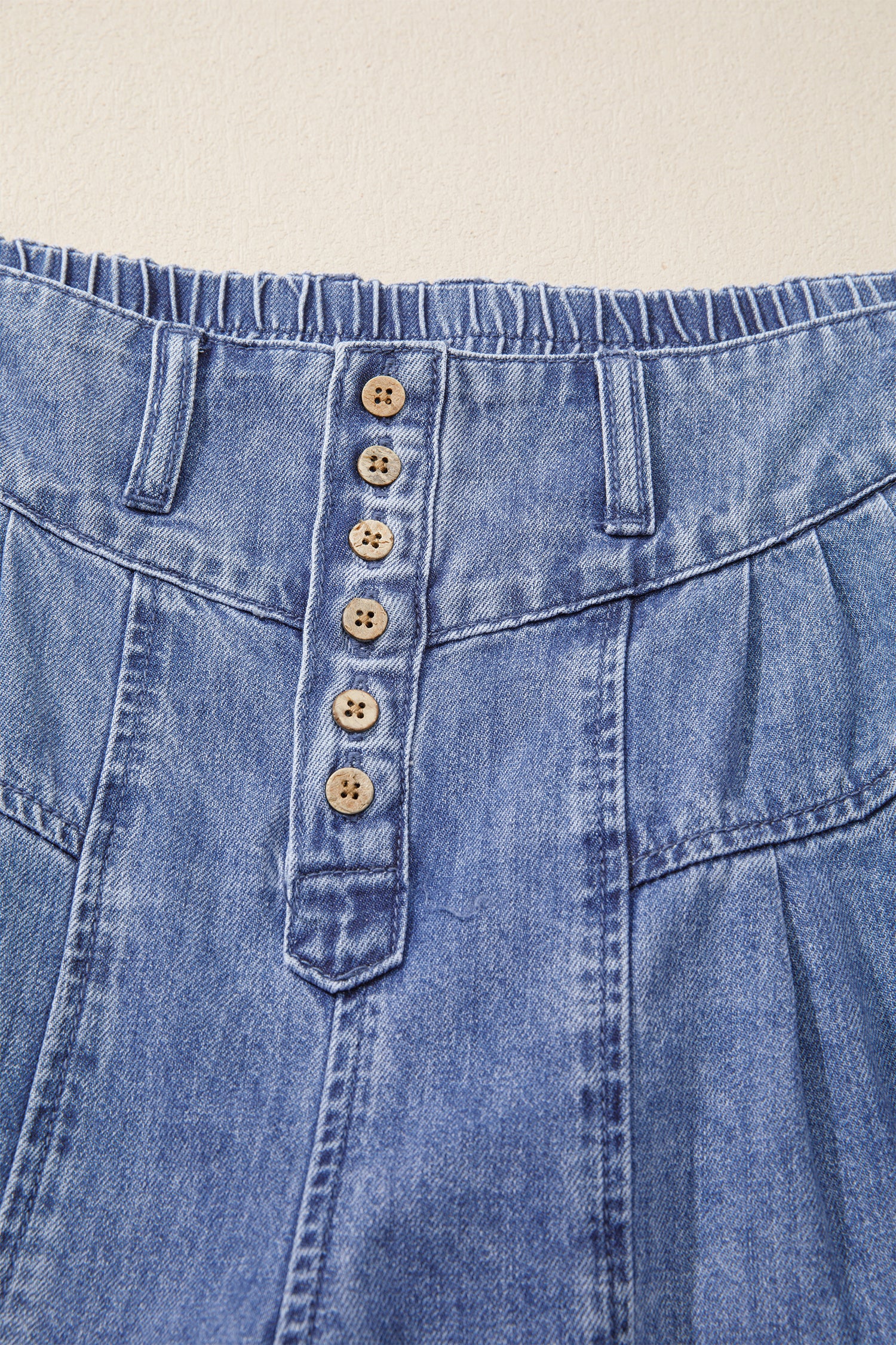Dusk Blue High Rise Buttons Pleated Cropped Wide Leg Denim Pants-Bottoms/Jeans-[Adult]-[Female]-2022 Online Blue Zone Planet