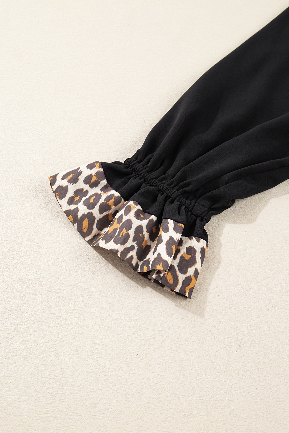 Black Plus Size Notched Neck Leopard Trim Flounce Long Sleeve Shift Dress-TOPS / DRESSES-[Adult]-[Female]-2022 Online Blue Zone Planet