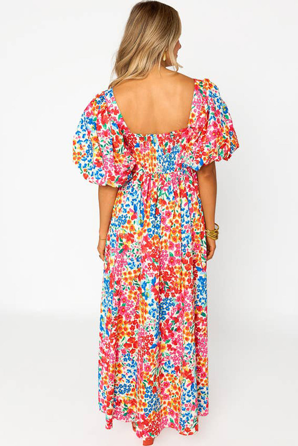 Blue Zone Planet | Rose Puff Sleeve Thigh High Split Floral Maxi Dress-TOPS / DRESSES-[Adult]-[Female]-2022 Online Blue Zone Planet