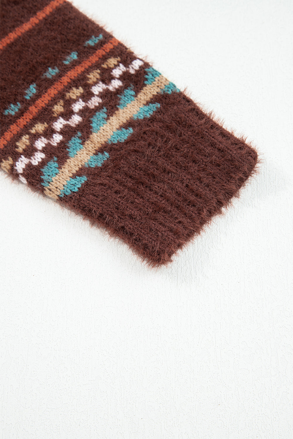 Brown Ethnic Pattern Mohair Knitted Drop Shoulder Sweater-TOPS / DRESSES-[Adult]-[Female]-2022 Online Blue Zone Planet