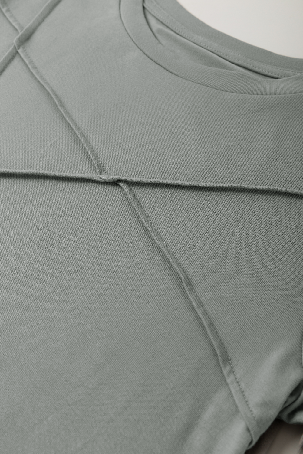 Medium Grey Solid Color Toothpick Stripe Round Neck T Shirt-Tops/Tops & Tees-[Adult]-[Female]-2022 Online Blue Zone Planet
