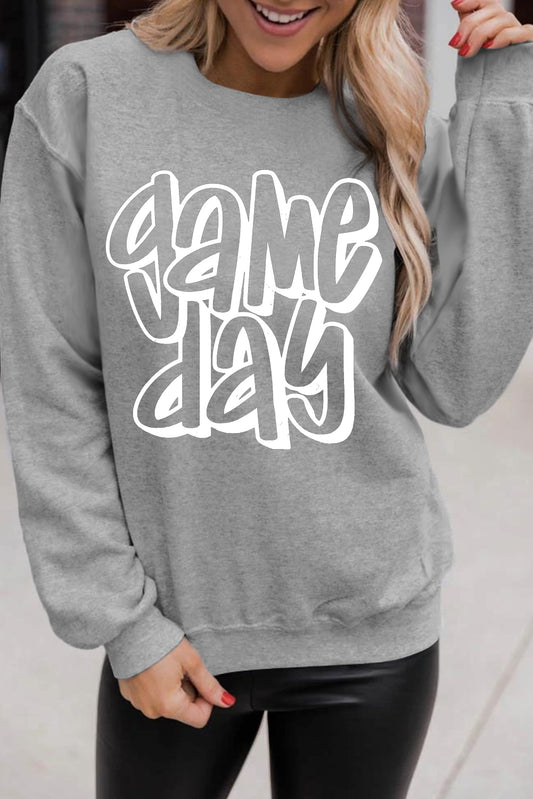 Gray Game Day Crew Neck Sweatshirt-Graphic/Graphic Sweatshirts-[Adult]-[Female]-Gray-S-2022 Online Blue Zone Planet