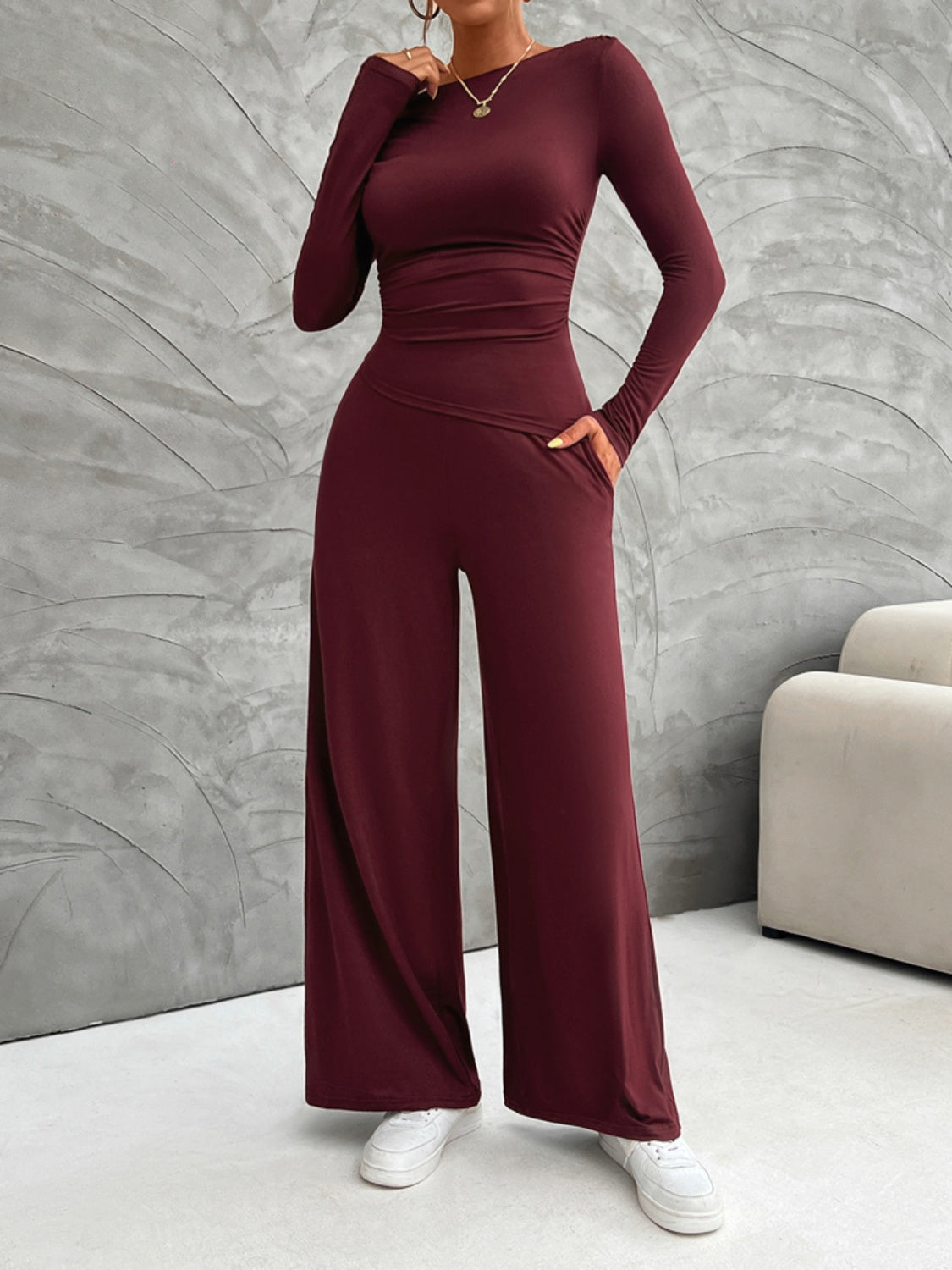 Long Sleeve Top and Wide Leg Pants Set-TOPS / DRESSES-[Adult]-[Female]-2022 Online Blue Zone Planet