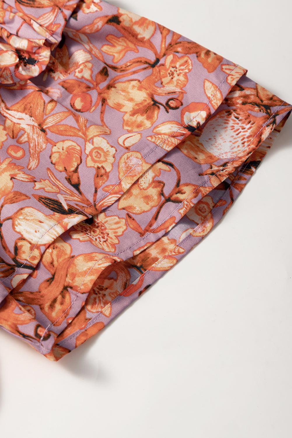 Orange Floral Print Ruffled Flutter Sleeve Frilled V Neck Blouse-Tops/Blouses & Shirts-[Adult]-[Female]-2022 Online Blue Zone Planet