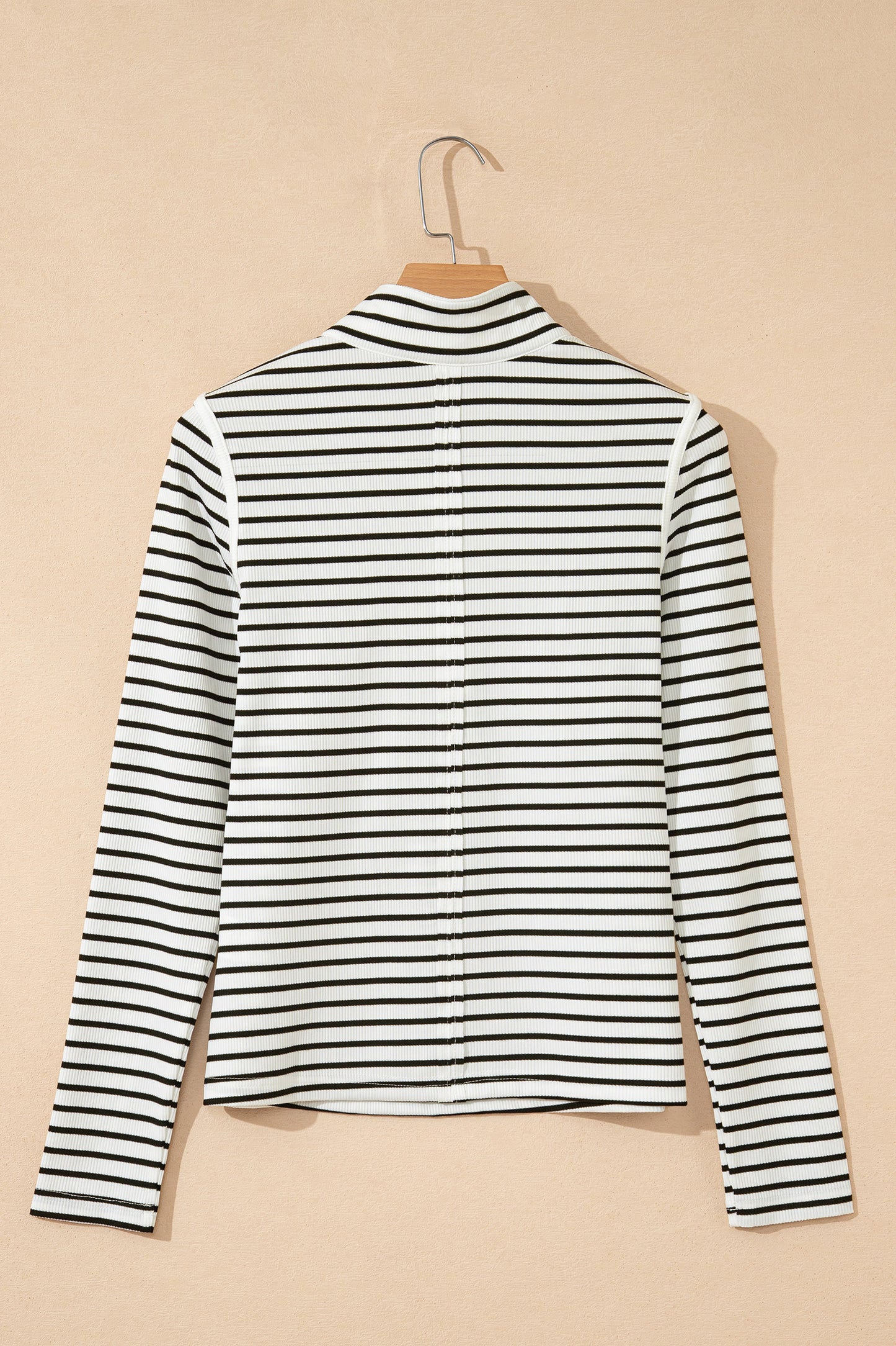 Black Stripe Ribbed Knit Half Button Long Sleeve Slim Top-Tops/Long Sleeve Tops-[Adult]-[Female]-2022 Online Blue Zone Planet