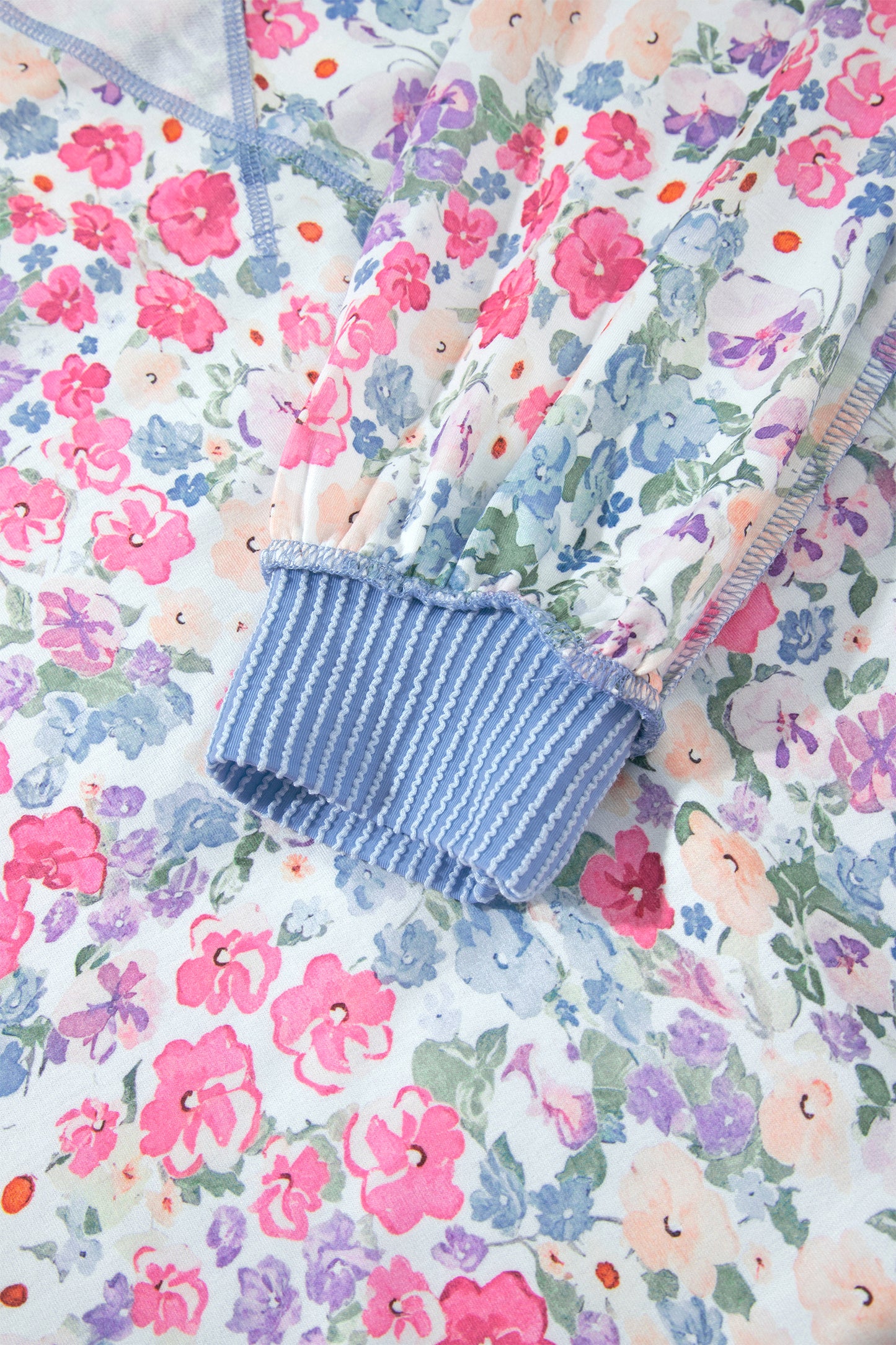 Multicolour Floral Print Round Neck Long Sleeve Top