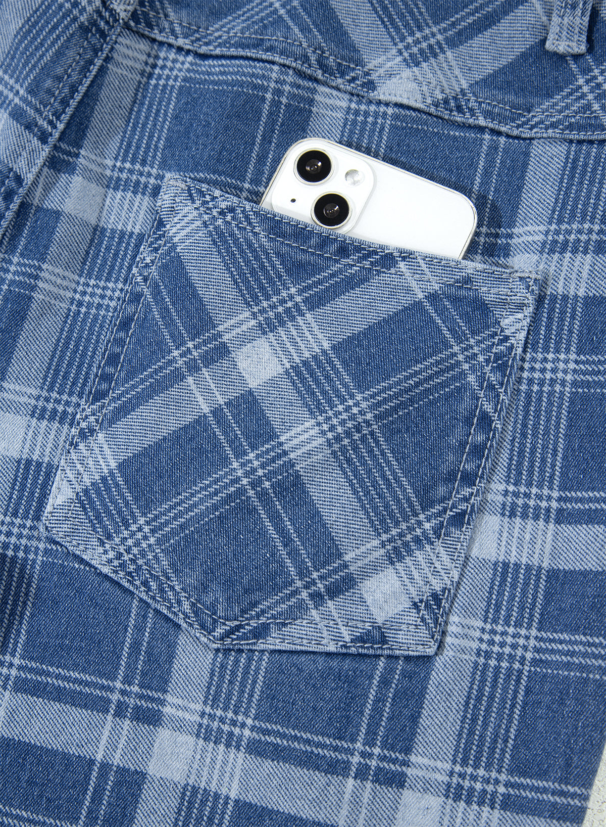 Sky Blue Plaid Denim Grommet Drawstring Waist Ankle-Length Jeans-Bottoms/Jeans-[Adult]-[Female]-2022 Online Blue Zone Planet