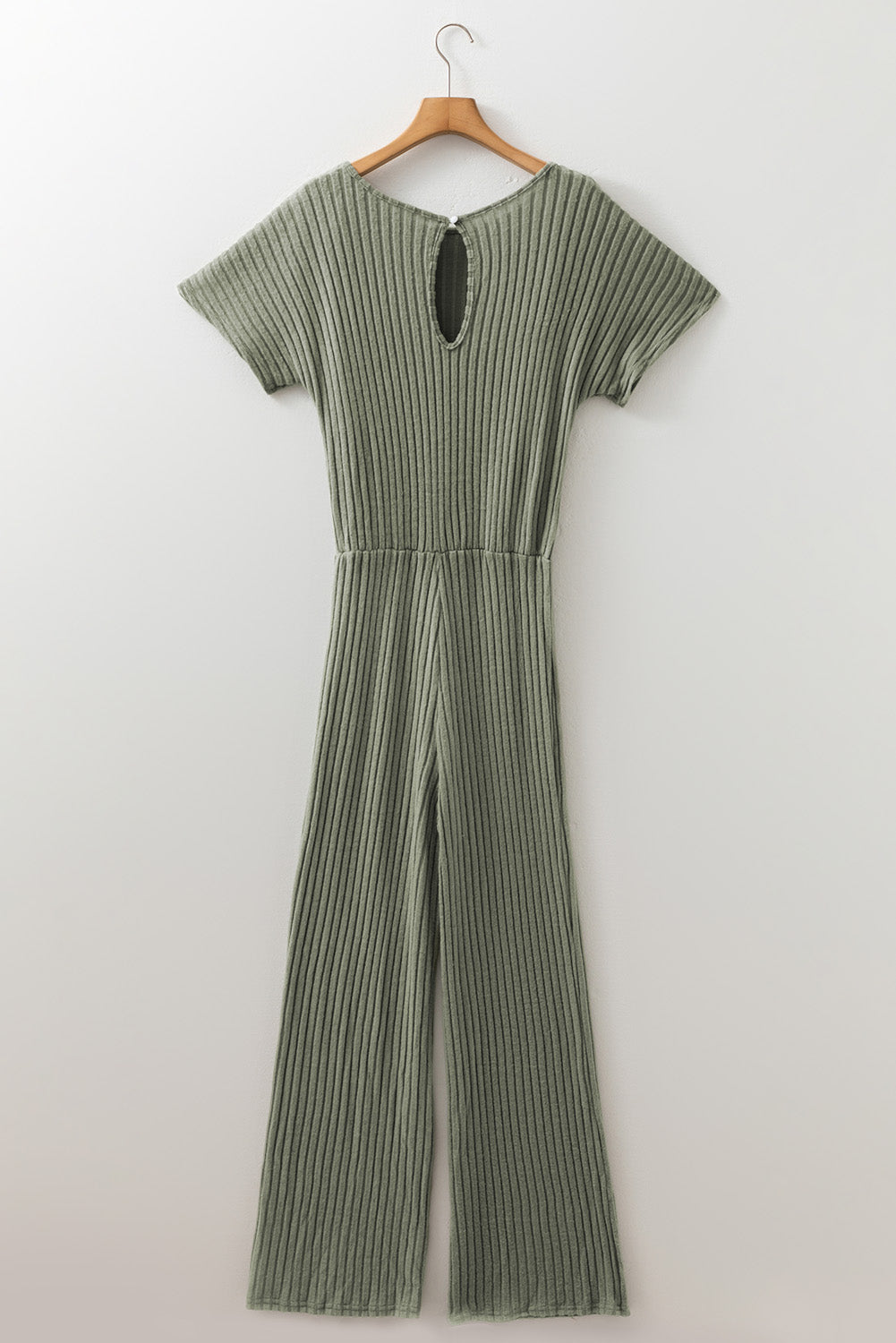 Laurel Green Ribbed Keyhole Short Sleeve Wide Leg Jumpsuit-Bottoms/Jumpsuits & Rompers-[Adult]-[Female]-2022 Online Blue Zone Planet