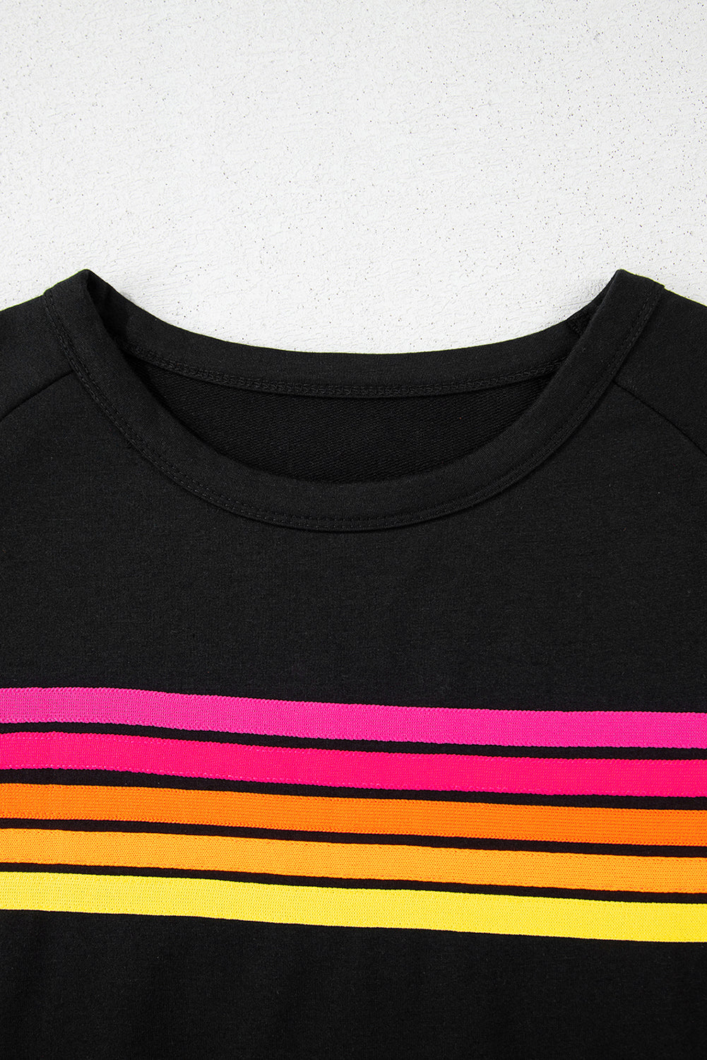 Black Striped Patch Front Casual Tee-Tops/Tops & Tees-[Adult]-[Female]-2022 Online Blue Zone Planet