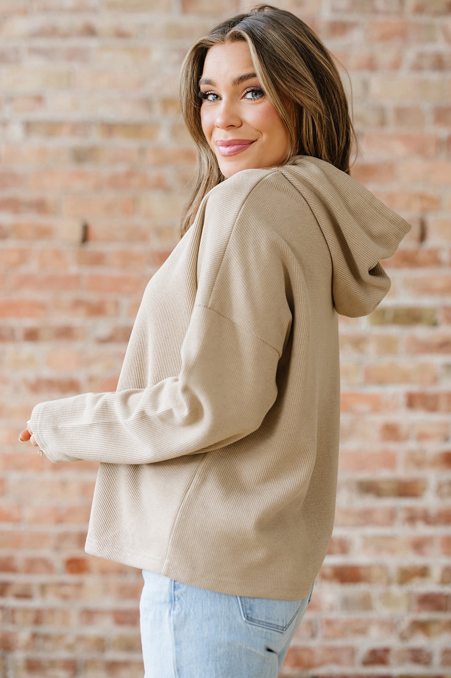 Jet Stream Thermal Textured Lace Drawstring Baggy Hoodie-Tops / Dresses-[Adult]-[Female]-2022 Online Blue Zone Planet