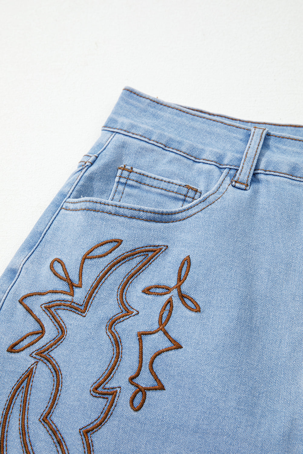 Beau Blue Western Embroidered Denim Mini Skirt-Bottoms/Skirts & Petticoat-[Adult]-[Female]-2022 Online Blue Zone Planet