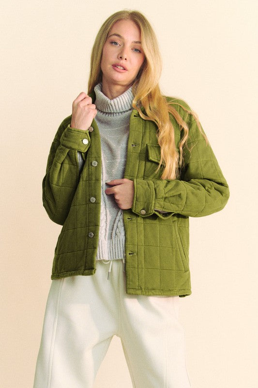 Davi & Dani Quilted Button Down Shacket with Chest Pockets-TOPS / DRESSES-[Adult]-[Female]-2022 Online Blue Zone Planet