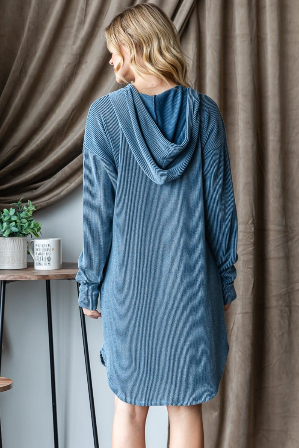 Blue Zone Planet | Heimish Ribbed Long Sleeve Hooded Dress-TOPS / DRESSES-[Adult]-[Female]-2022 Online Blue Zone Planet