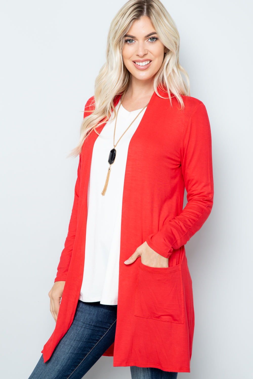 Celeste Full Size Open Front Cardigan with Pockets-TOPS / DRESSES-[Adult]-[Female]-2022 Online Blue Zone Planet