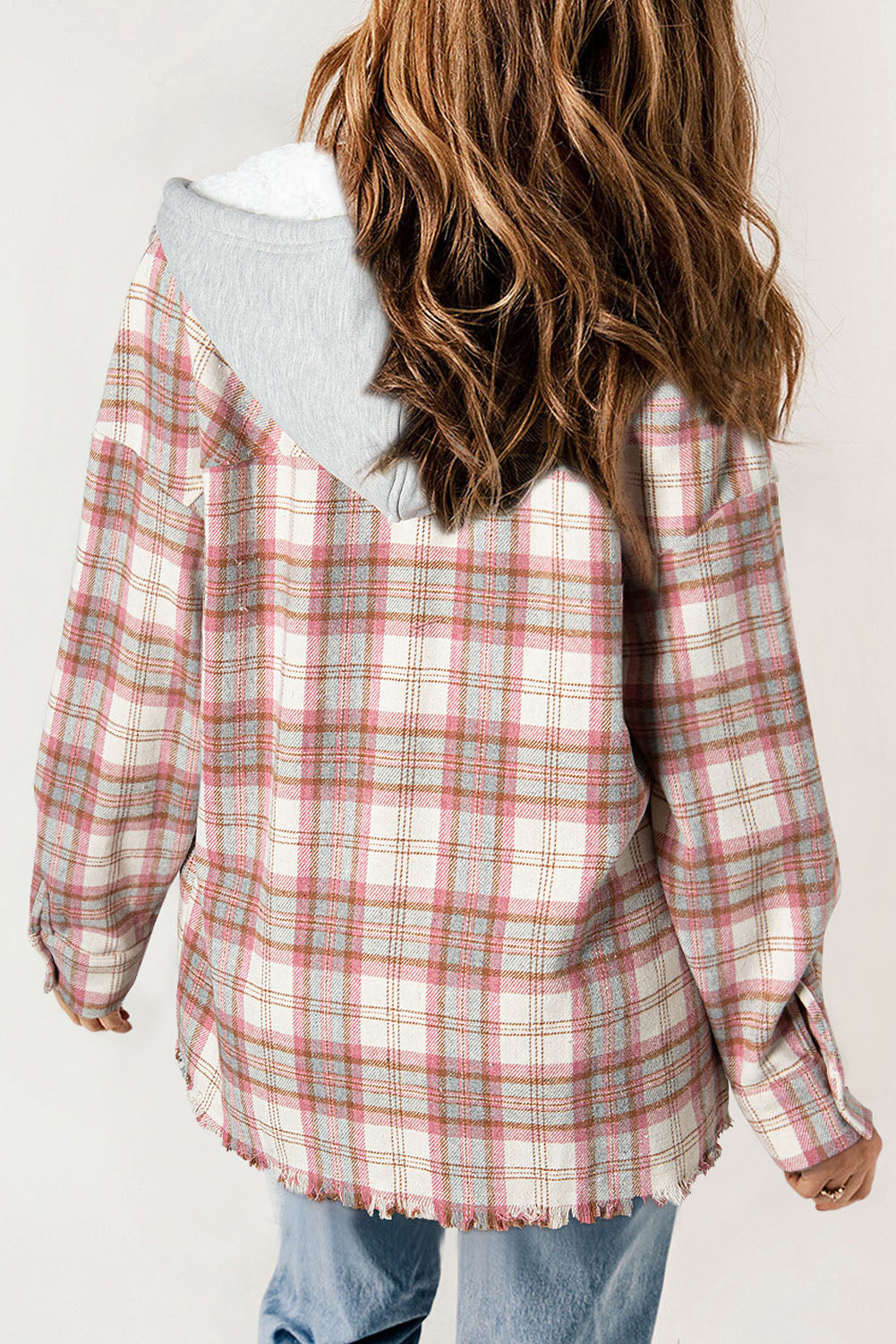 Blue Zone Planet | Multicolour Plaid Flap Pocket Hooded Raw Hem Jacket-Tops / Dresses-[Adult]-[Female]-2022 Online Blue Zone Planet