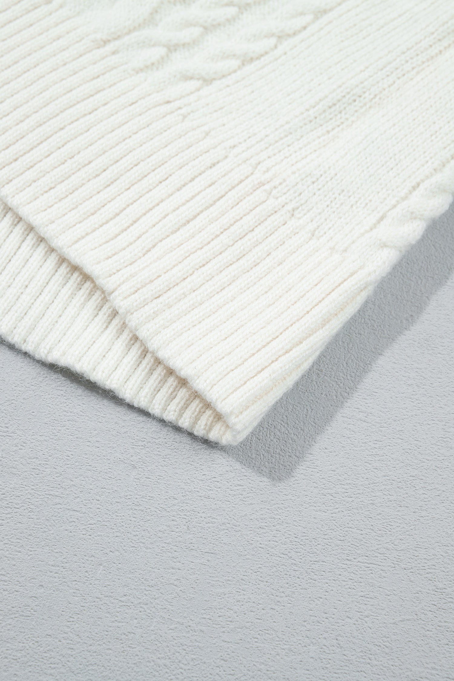 Beige Solid Color Cable Detail Knit Loose Round Neck Sweater-TOPS / DRESSES-[Adult]-[Female]-2022 Online Blue Zone Planet
