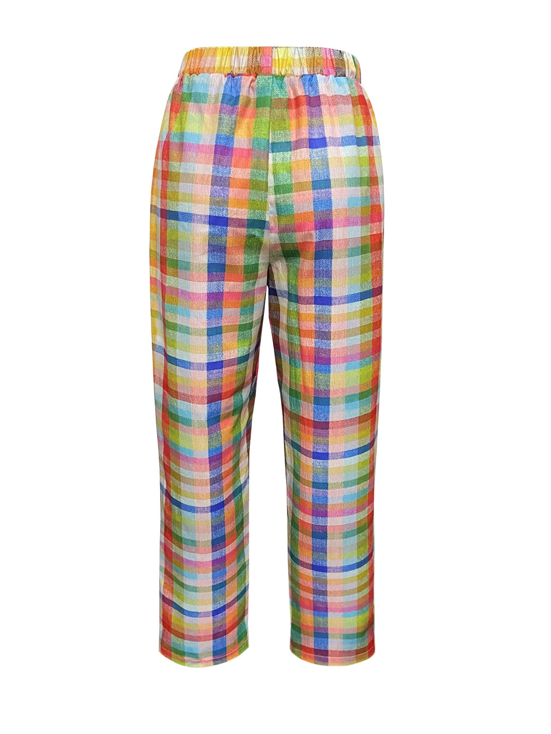 Tied Contrast Plaid Pants with Pockets-[Adult]-[Female]-2022 Online Blue Zone Planet