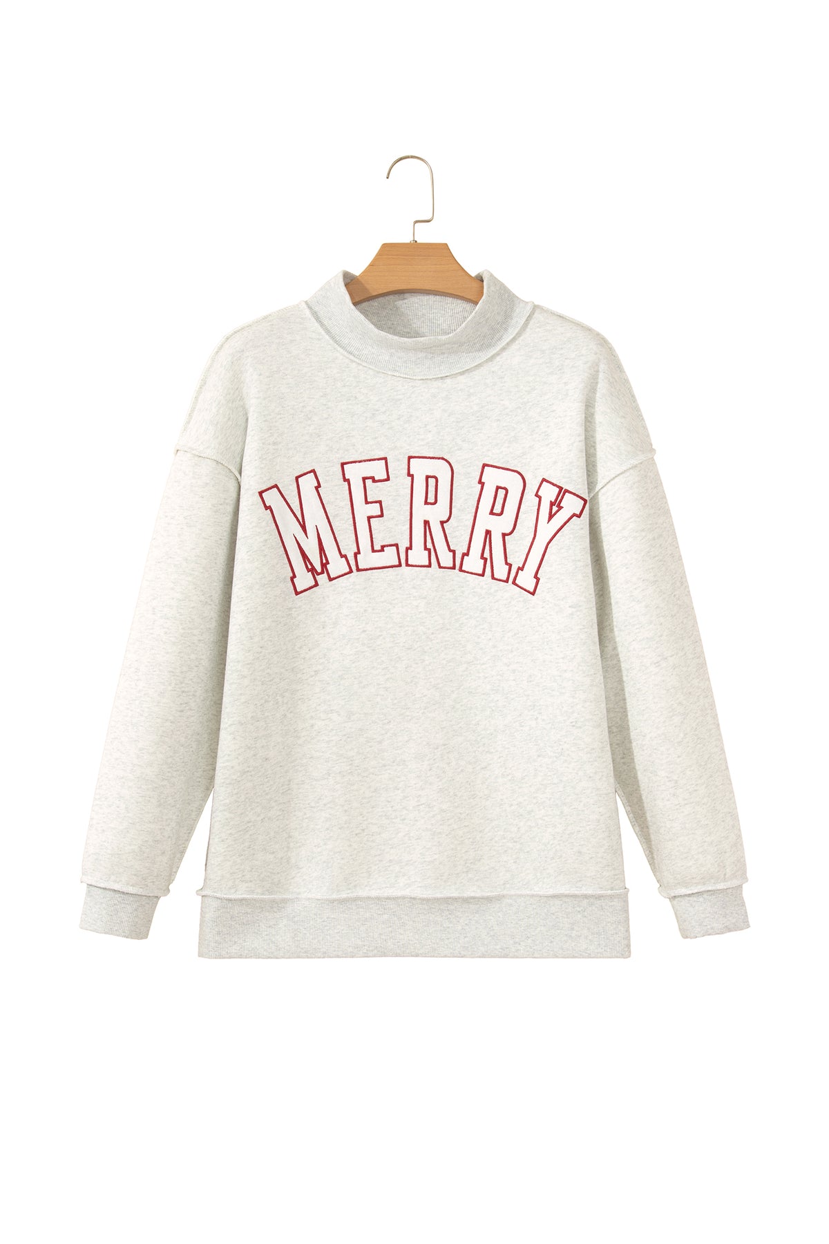 Gray MERRY Embroidered Letter High Neck Tunic Pullover Sweatshirt-Tops/Sweatshirts & Hoodies-[Adult]-[Female]-2022 Online Blue Zone Planet
