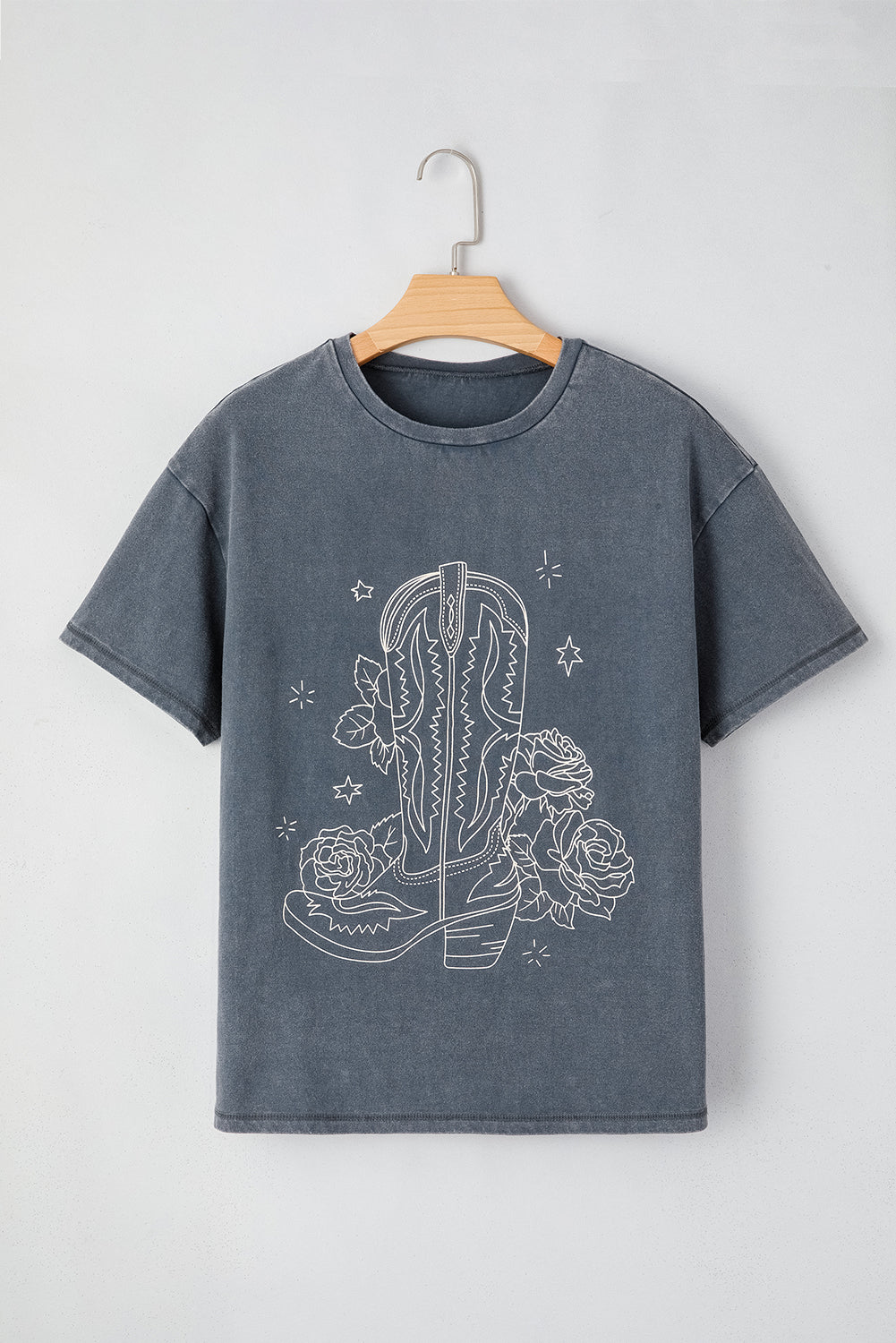 High-rise Vintage Cowboy Boots Floral Graphic Tee-T Shirts-[Adult]-[Female]-2022 Online Blue Zone Planet