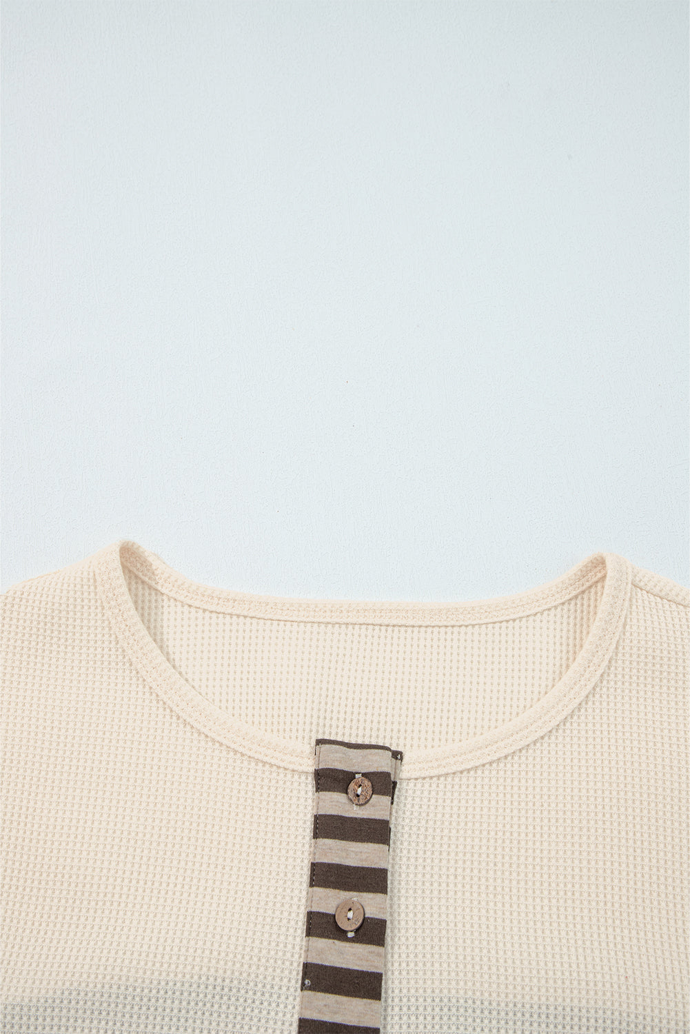 Beige Waffle Stripe Plaid Patchwork Henley Knit Top-Tops/Long Sleeve Tops-[Adult]-[Female]-2022 Online Blue Zone Planet