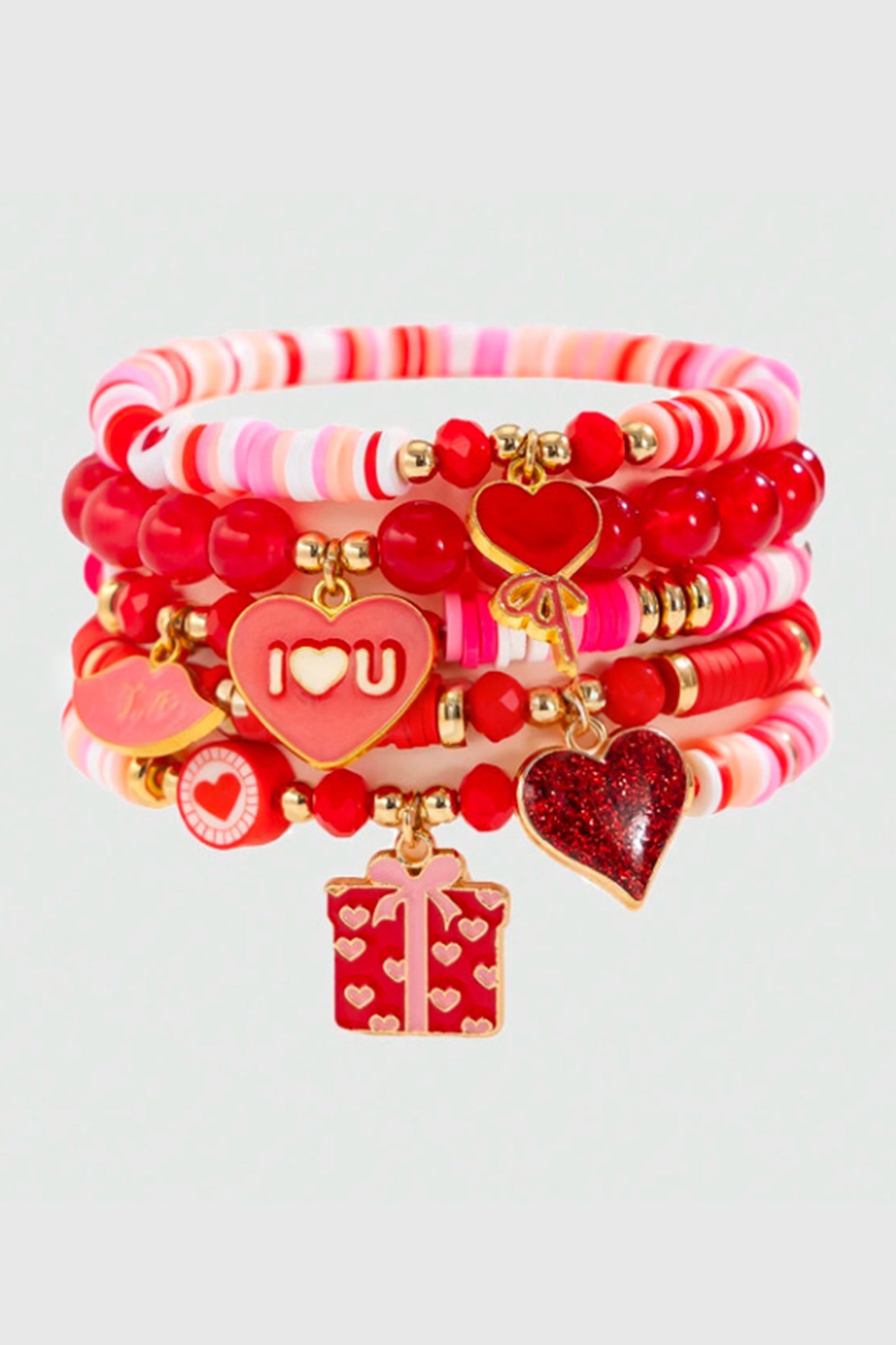 Fiery Red 5pcs I Love U Valentines Day Sweet Bracelet Set-Bracelet-[Adult]-[Female]-2022 Online Blue Zone Planet