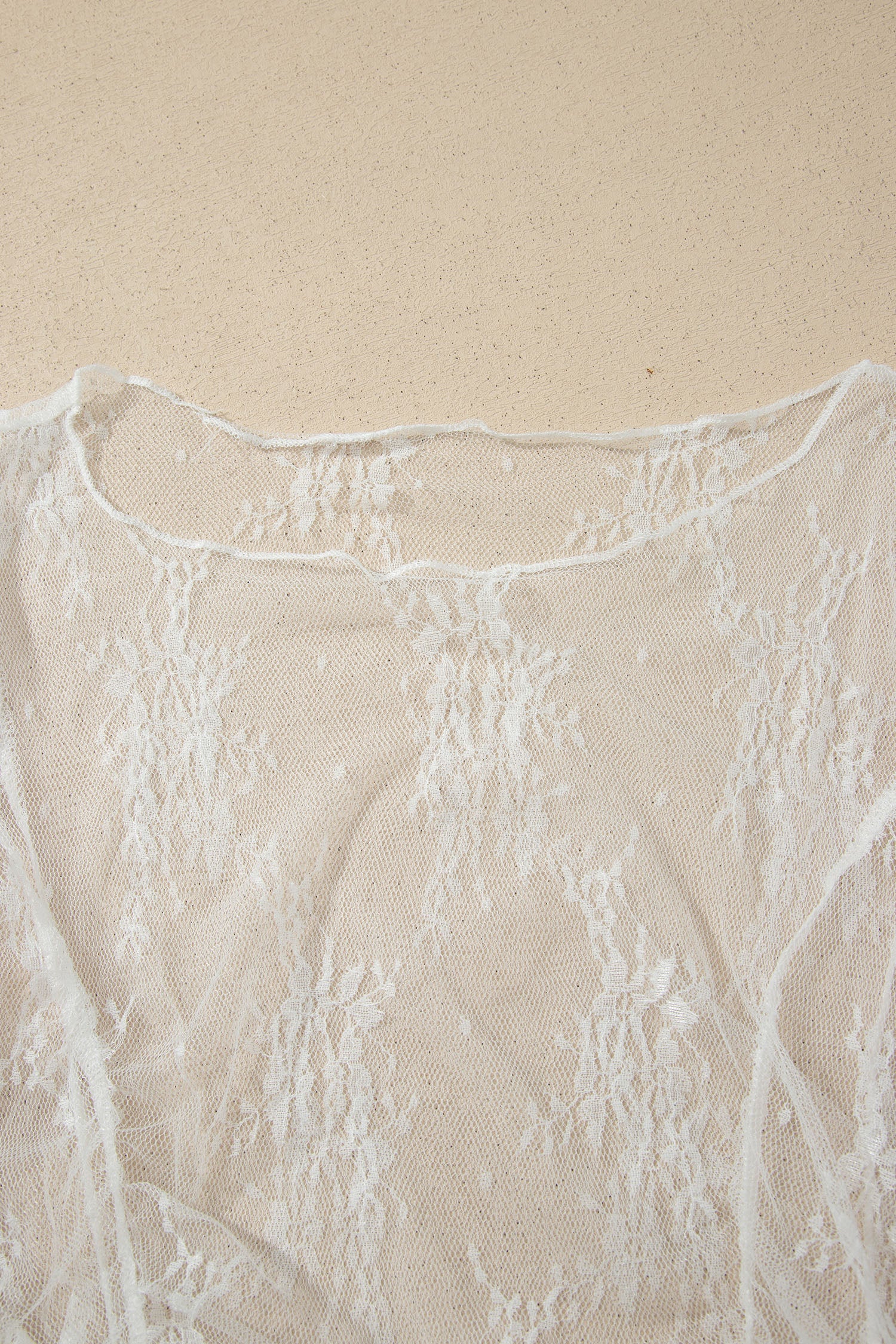 White Exposed Seam Ruched Sheer Floral Mesh Top-Tops/Blouses & Shirts-[Adult]-[Female]-2022 Online Blue Zone Planet