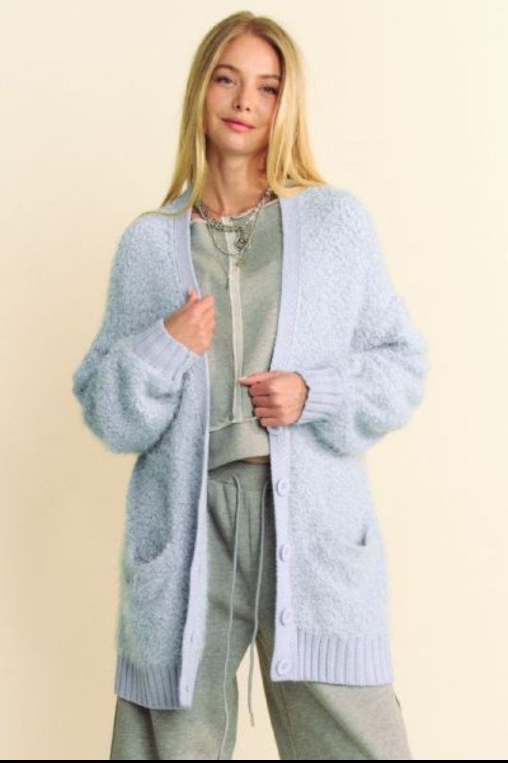 Davi & Dani Ribbed Hem Button Up Long Sleeve Cardigan-TOPS / DRESSES-[Adult]-[Female]-2022 Online Blue Zone Planet