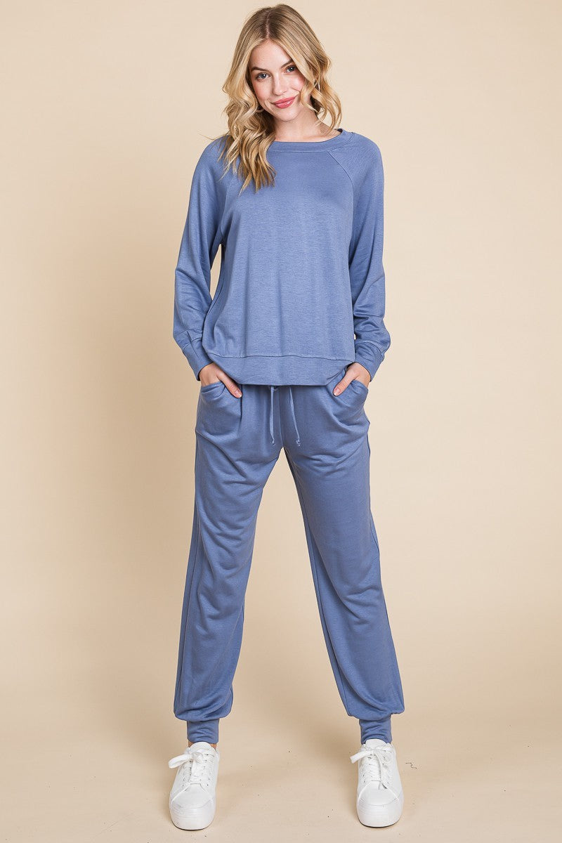 Super Lady Round Neck Raglan Sleeve Top and Pants Lounge Set-TOPS / DRESSES-[Adult]-[Female]-2022 Online Blue Zone Planet