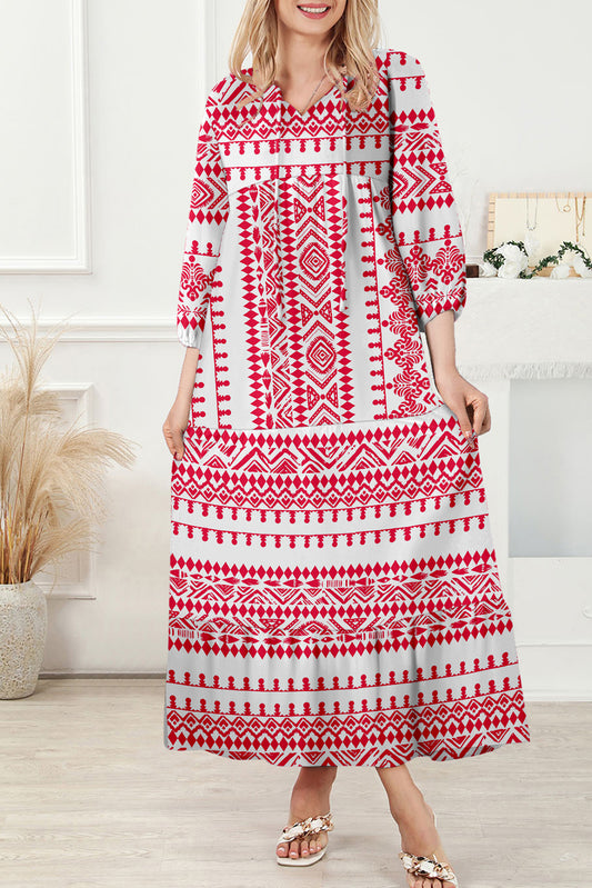 Red Boho Printed Half Sleeve Maxi Dress-Dresses/Maxi Dresses-[Adult]-[Female]-Red-S-2022 Online Blue Zone Planet