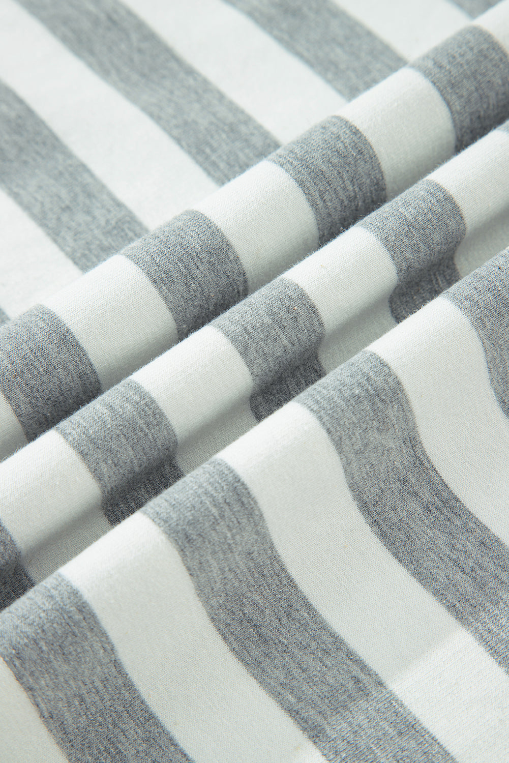 Gray Stripe Contrast Ribbed Banding Long Sleeve Blouse Loose Shorts Set-Two Piece Sets/Short Sets-[Adult]-[Female]-2022 Online Blue Zone Planet