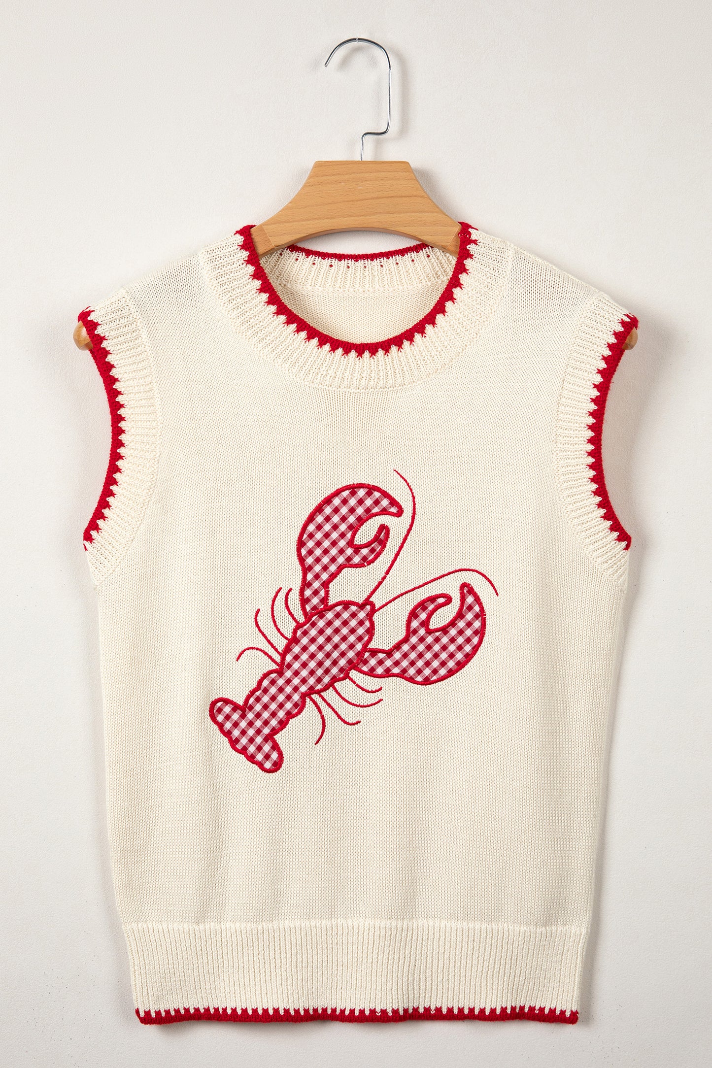 Beige Plaid Crawfish Crew Neck Knit Sweater Vest-TOPS / DRESSES-[Adult]-[Female]-2022 Online Blue Zone Planet