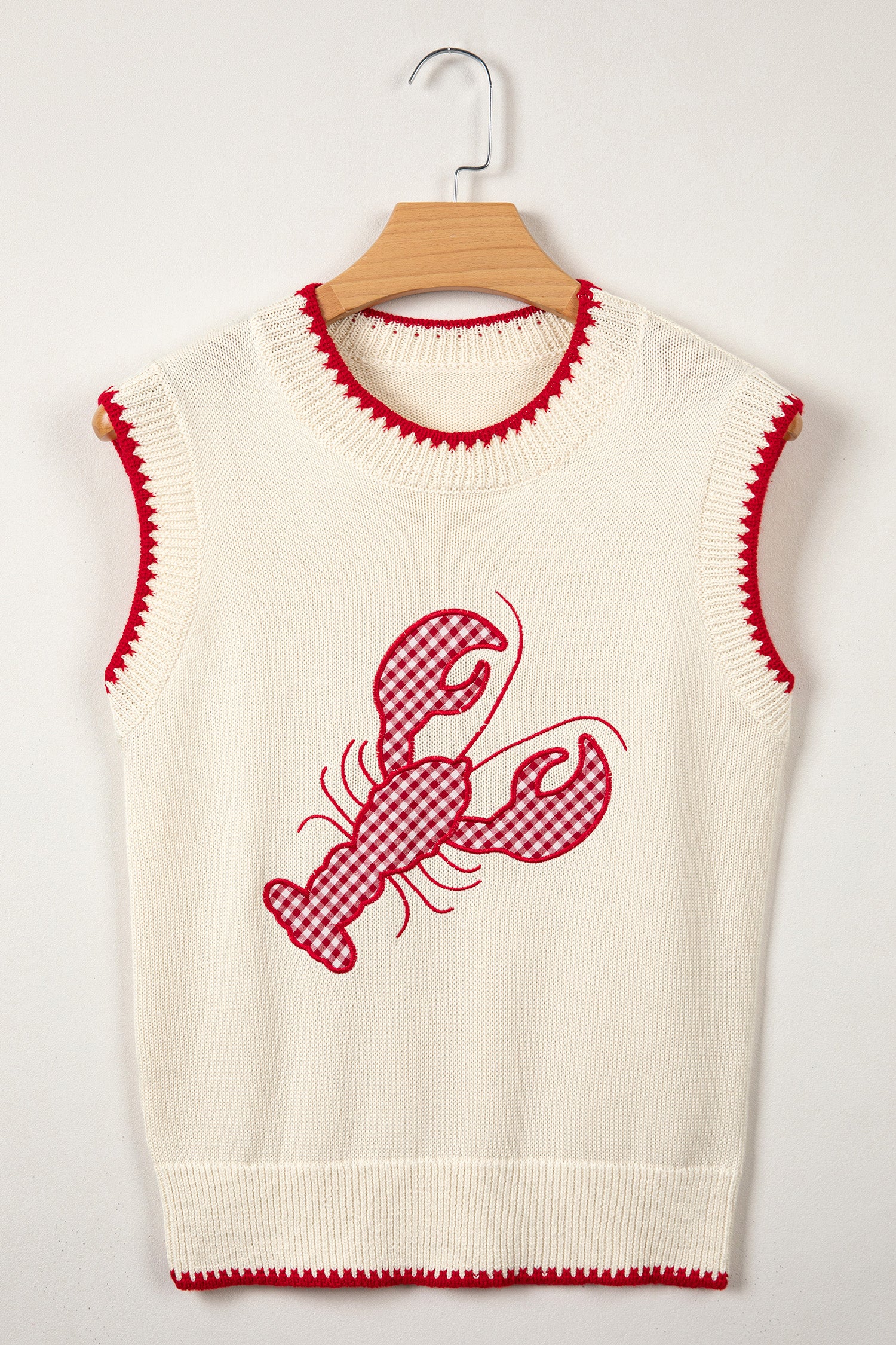 Beige Plaid Crawfish Crew Neck Knit Sweater Vest-TOPS / DRESSES-[Adult]-[Female]-2022 Online Blue Zone Planet