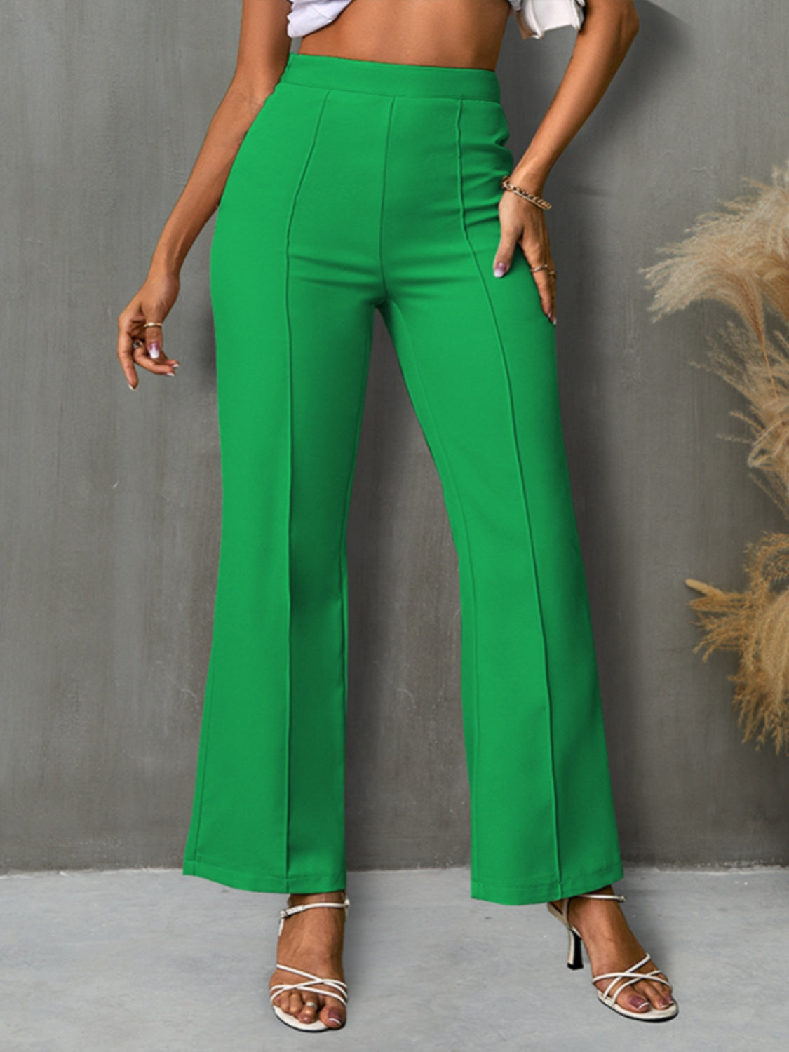 High Waist Straight Pants-[Adult]-[Female]-Green-S-2022 Online Blue Zone Planet