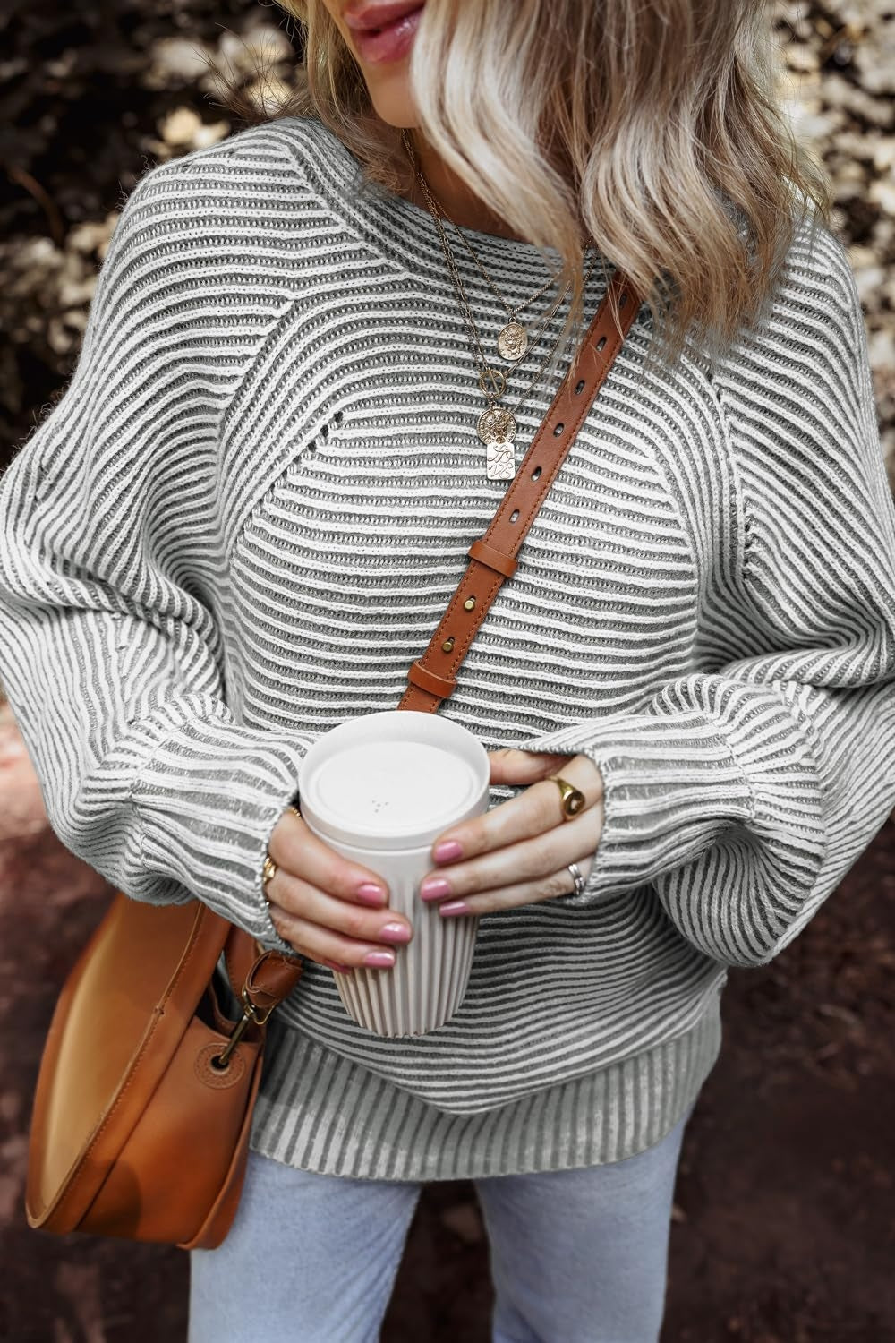 Textured Striped Round Neck Long Sleeve Top-TOPS / DRESSES-[Adult]-[Female]-Gray-S-2022 Online Blue Zone Planet