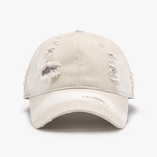 Blue Zone Planet | Distressed Adjustable Cotton Baseball Cap-TOPS / DRESSES-[Adult]-[Female]-Ivory-One Size-2022 Online Blue Zone Planet