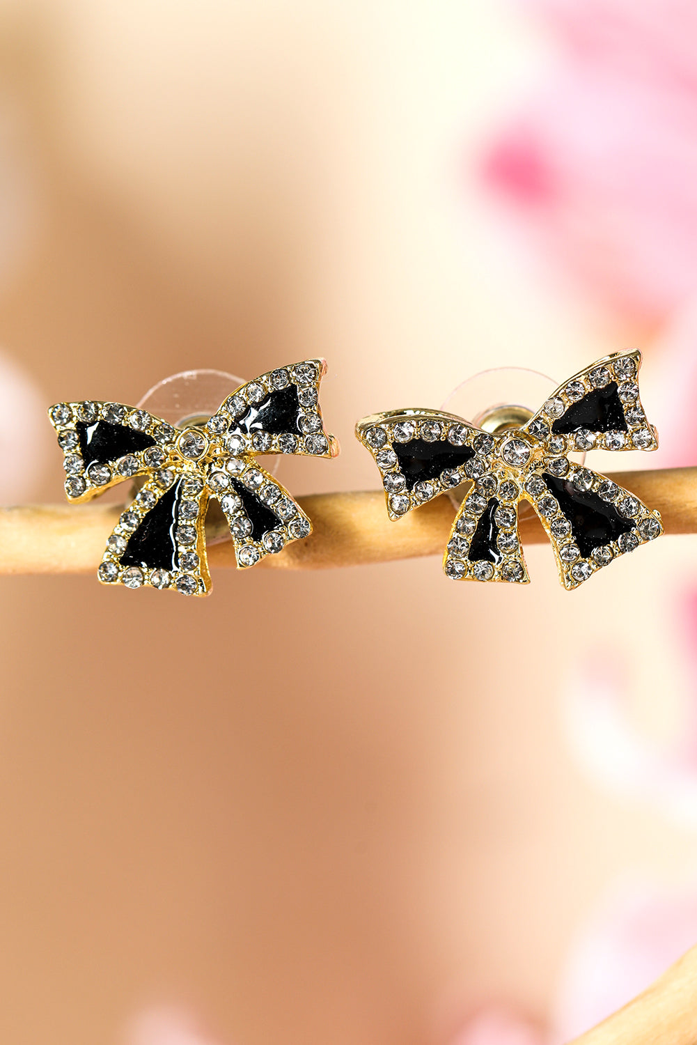 Black Rhinestone Bow Knot Stud Earrings-Accessories/Jewelry-[Adult]-[Female]-Black-ONE SIZE-2022 Online Blue Zone Planet