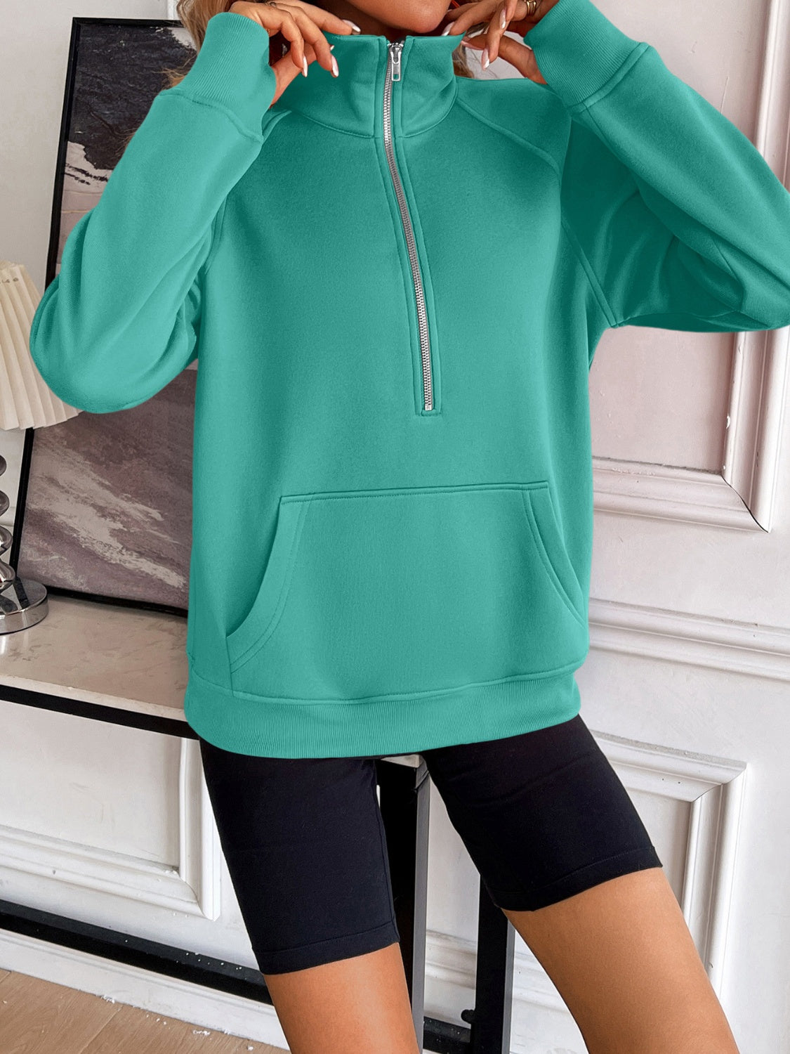 Ivy Lane Half Zip Raglan Sleeve Sweatshirt-TOPS / DRESSES-[Adult]-[Female]-2022 Online Blue Zone Planet