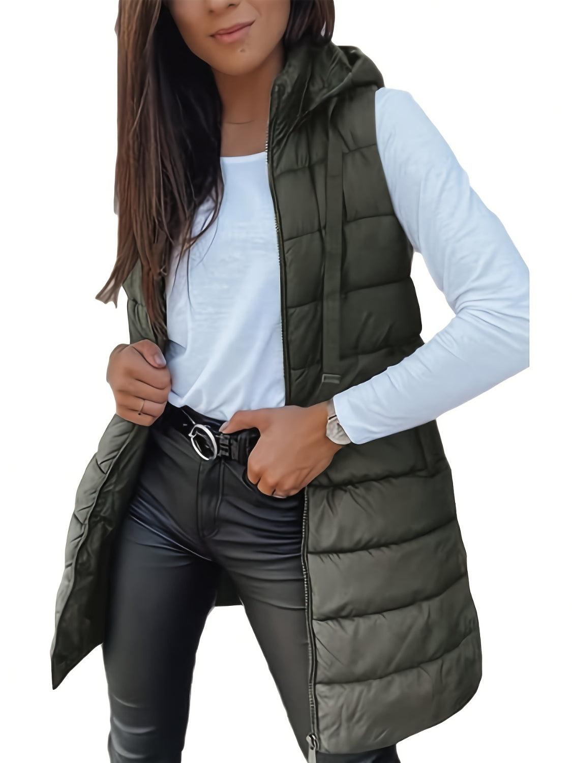 Plus Size Zip Up Hooded Vest Coat-TOPS / DRESSES-[Adult]-[Female]-2022 Online Blue Zone Planet